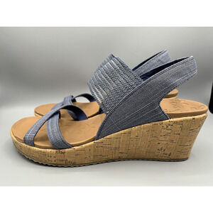 SKECHERS BEVERLEE Luxe Foam Dress Casual Cork Shoes Wedges Sandals Women's Sz 10